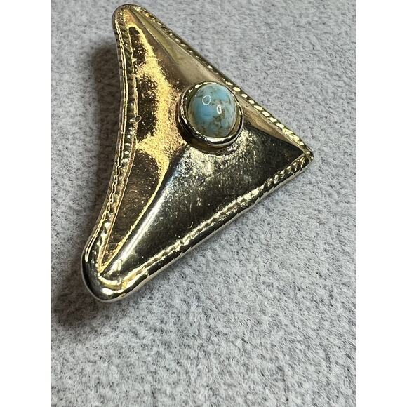Ugo Correani Vintage Brooch Turquoise Gold Tone Trombone Clasp Made In Italy 2” - Picture 2 of 9